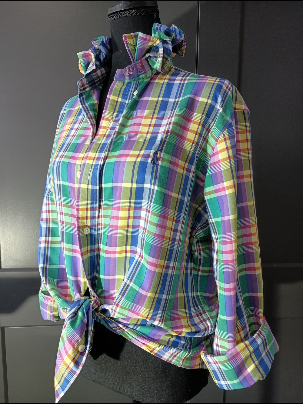 Upcycled Women's Ralph Lauren Ruffled Collar Shirt #040 - Picture 1 of 7